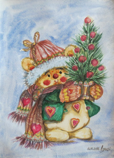 акварель, watercolor, winter, Christmas, illustration, picture, lyusi, ludmila elina;